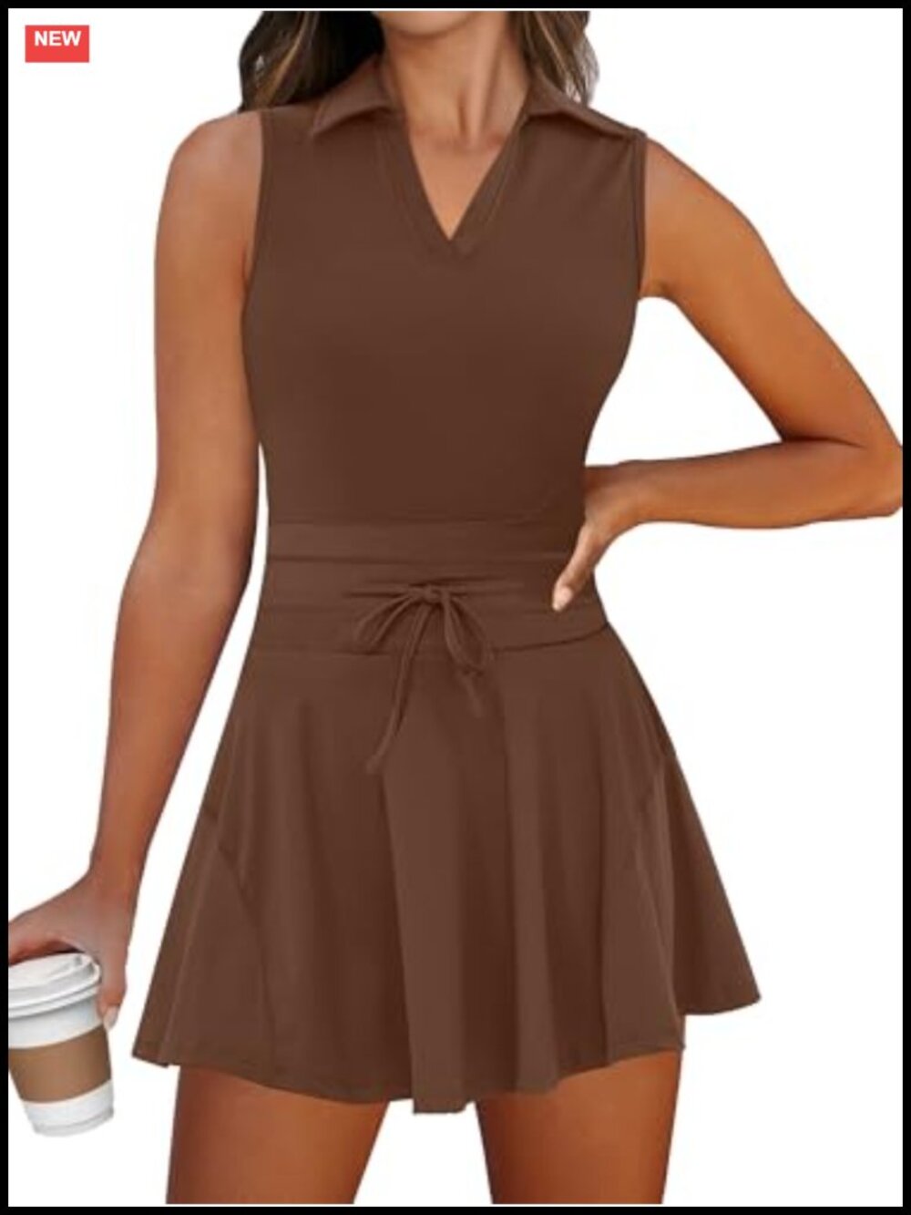 2 Piece Tennis Dress Set Sleeveless Mini Golf Athletic Outfit with Shorts